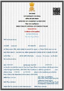 Government of India recognised export house certificate - Rajtilak Metal
